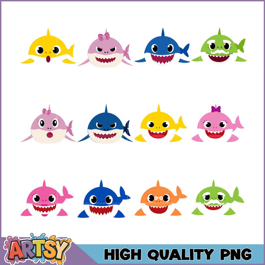 Colorful Shark PNG Bundle for Creative Projects Download
