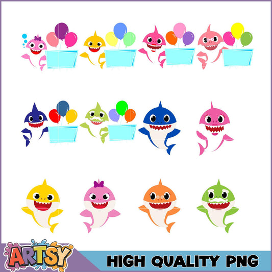 Colorful Shark PNG Bundle for Fun Party Decorations