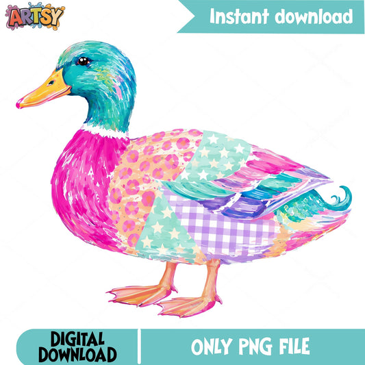 Colorful Patchwork Duck PNG, Watercolor Duck Clipart, Duck PNG