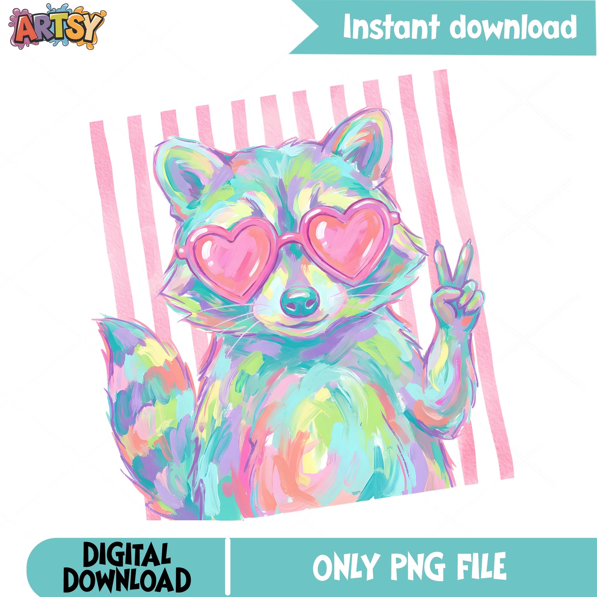 Colorful Raccoon With Heart Sunglasses PNG, Cute Raccoon PNG, Preppy PNG
