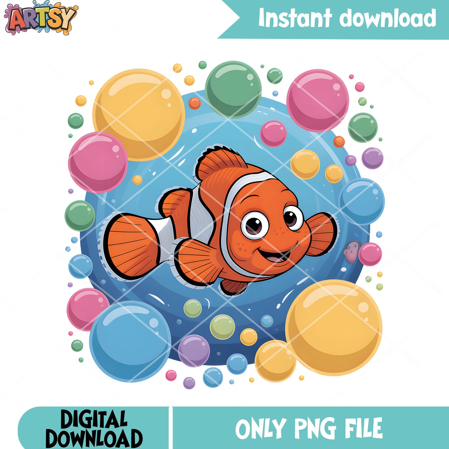 Colorful bubble marlin png, clownfish marlin png, nemo film png