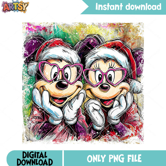 Colorful christmas mickey minnie png, mickey and friends png, xmas png