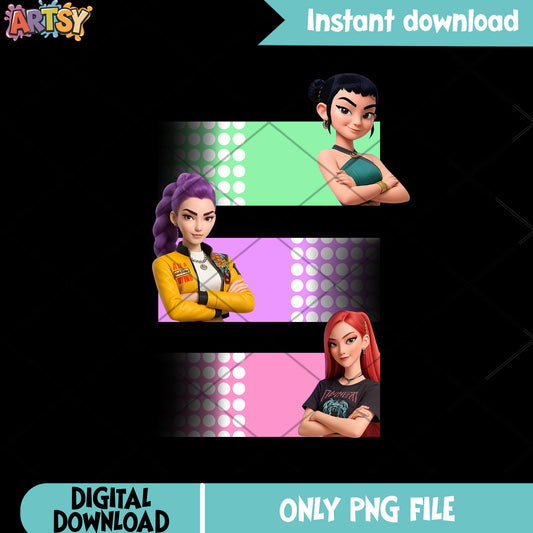Color sign huntrix band png, huntrix member png, kpop hunters png