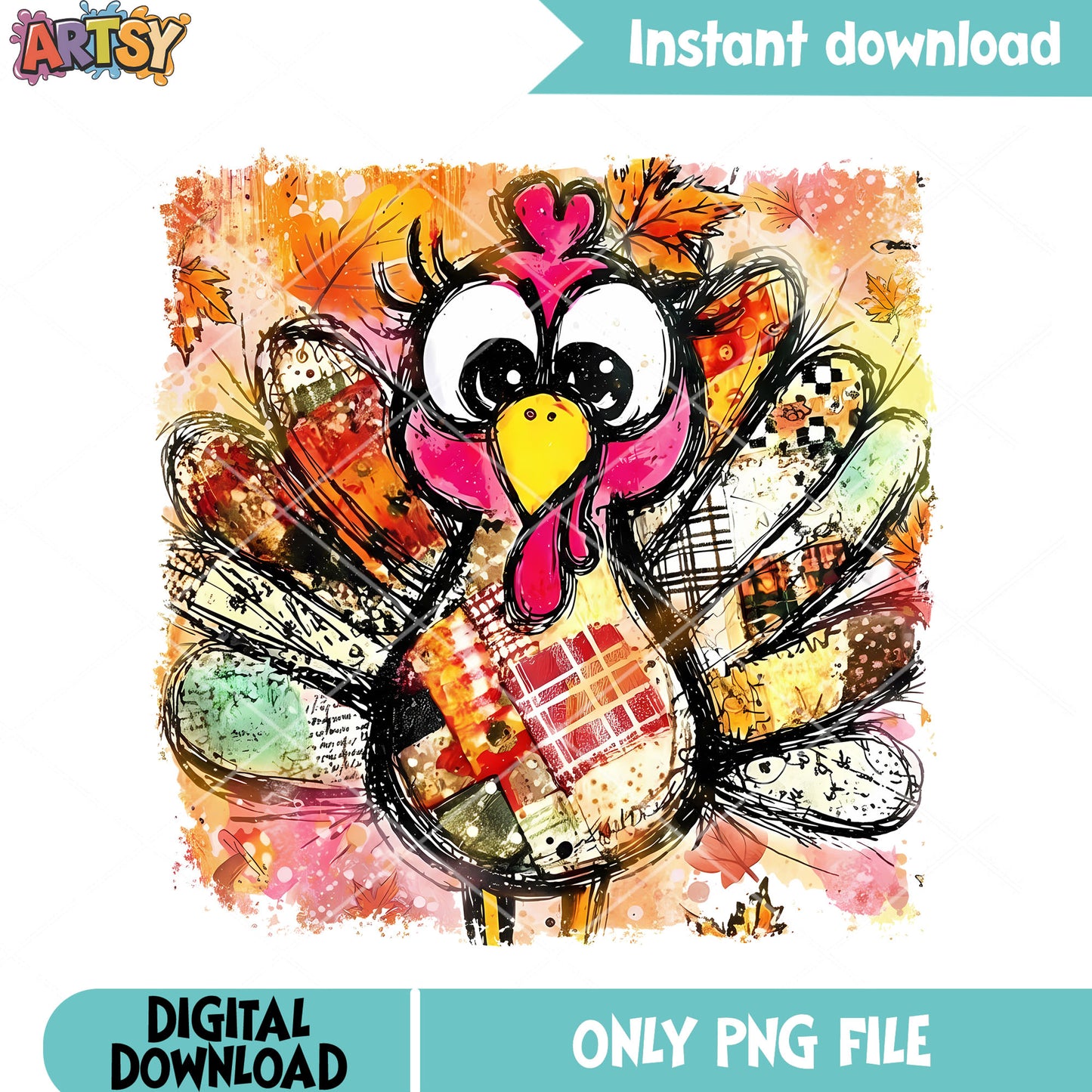 Colouful turkey png, cute chicken png, thanksgiving png
