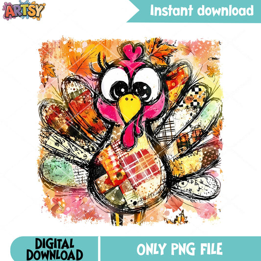 Colouful turkey png, cute chicken png, thanksgiving png