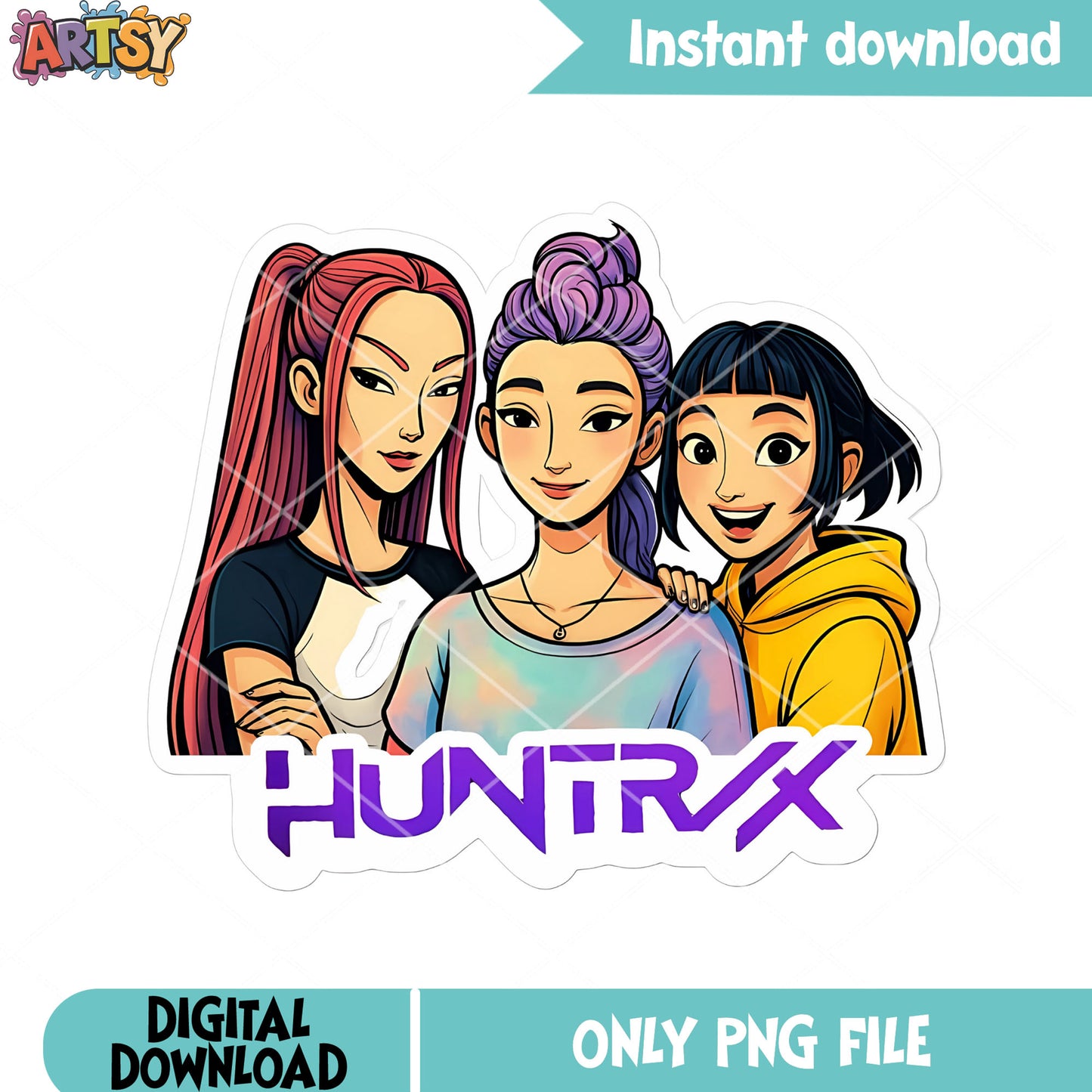 Comic style kpop huntrix png, huntrix movie png, demon hunters kpop png