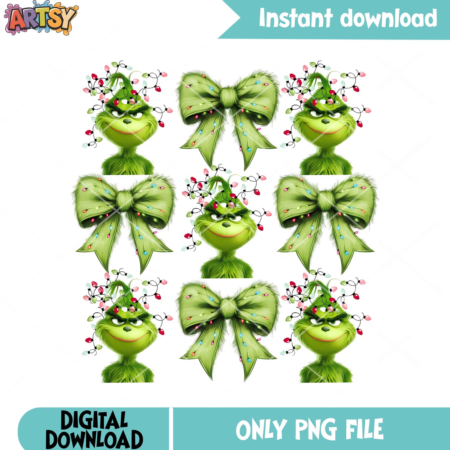 Coquette Bow Grinch Christmas png, the grinch png, christmas movie png