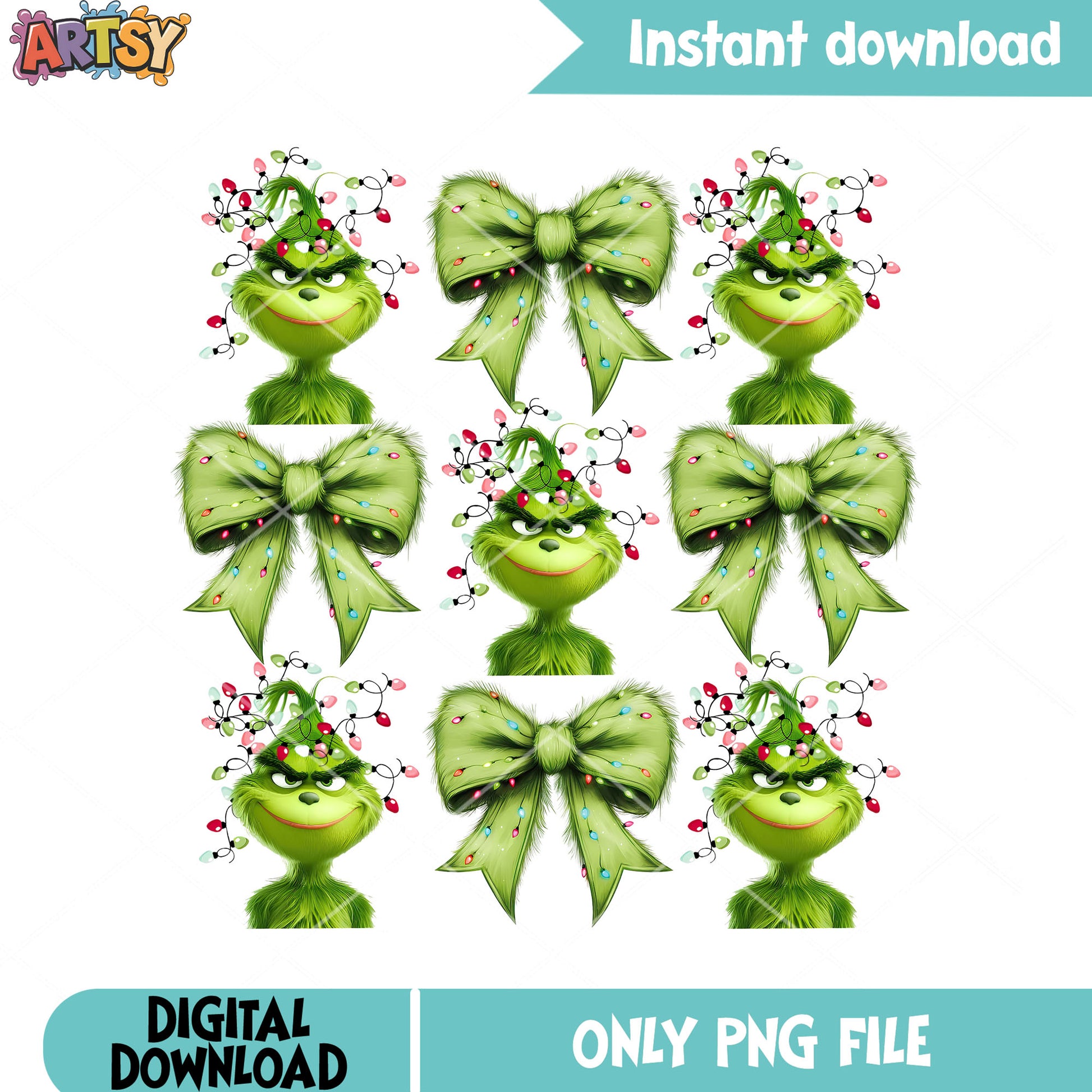 Coquette Bow Grinch Christmas png, the grinch png, christmas movie png