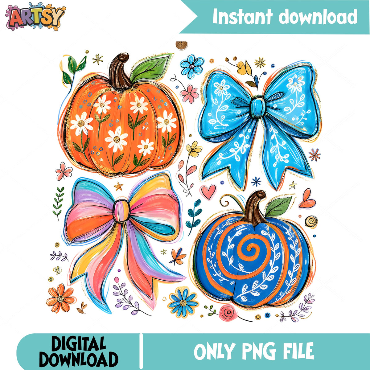 Coquette Pumpkin Bow PNG, Fall Halloween PNG, Autumn PNG