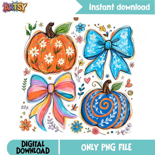 Coquette Pumpkin Bow PNG, Fall Halloween PNG, Autumn PNG