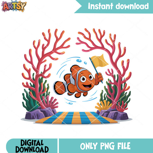 Coral finish line nemo png, clownfish nemo png, disney clownfish png