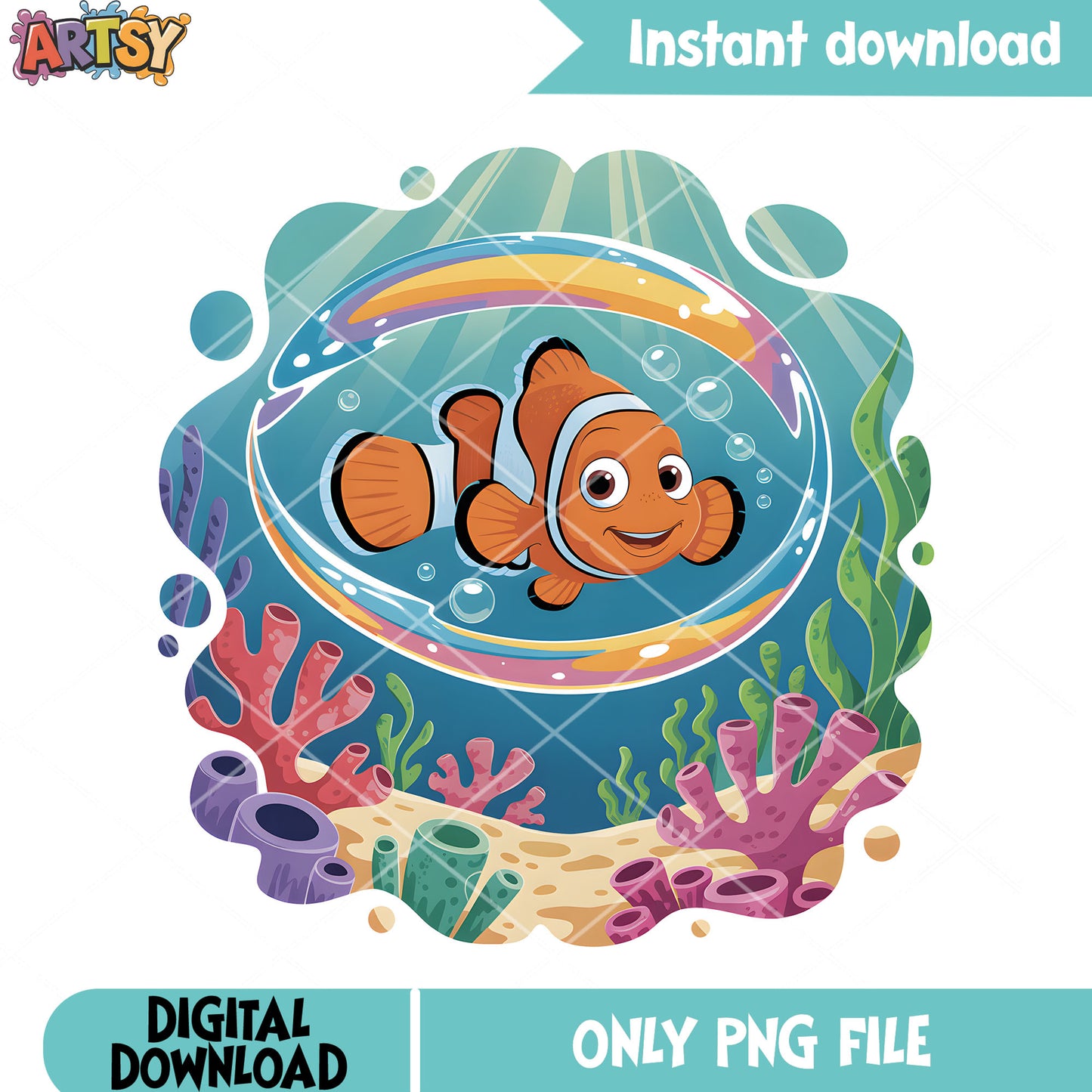 Coral sticker nemo fish png, disney sticker png, nemo png