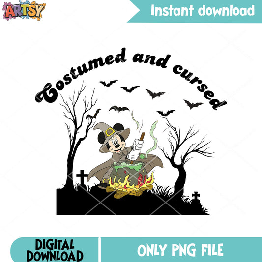 Costumed and cursed png, spooky forest png, witch costume png