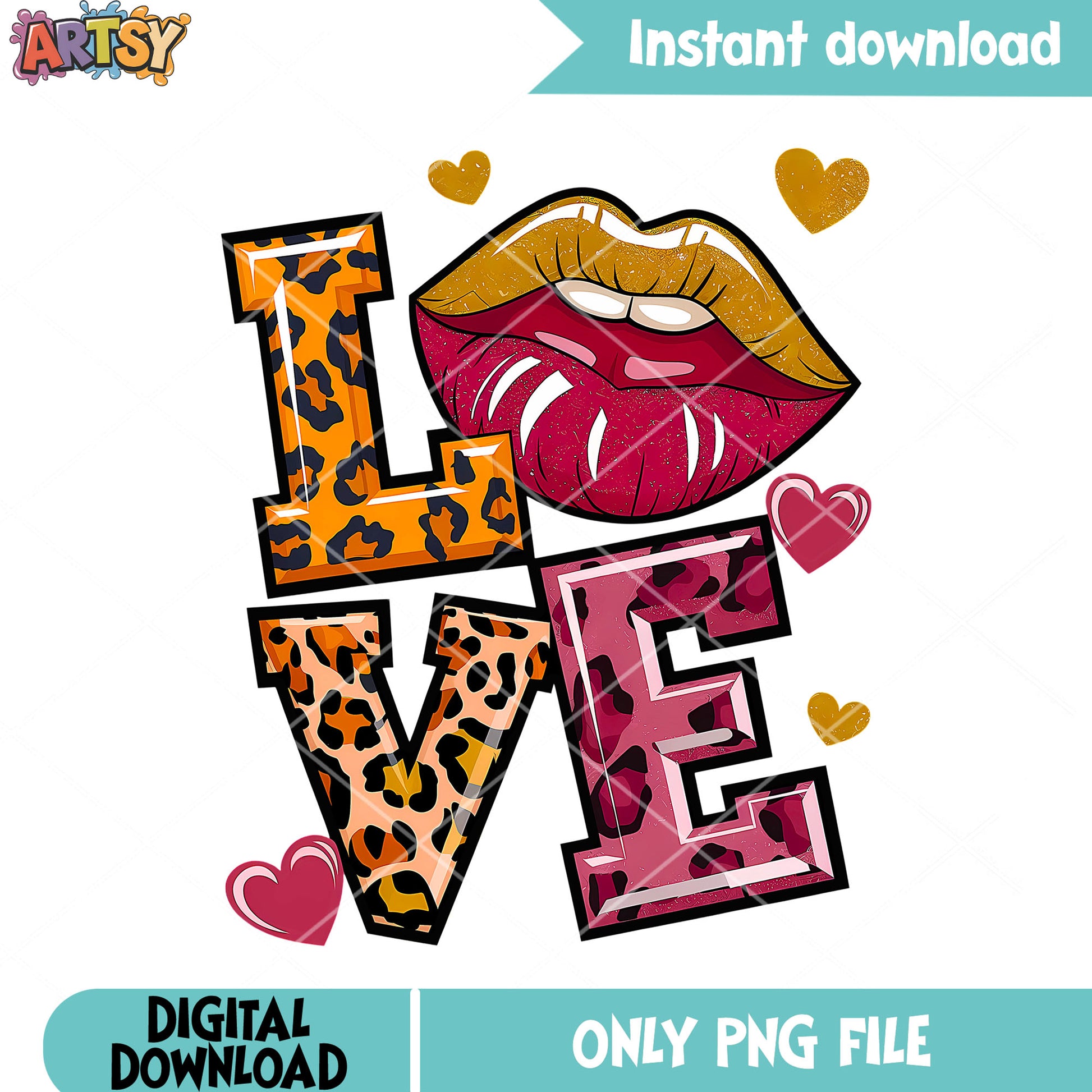 Costume leopard L O V E png, valentines lips png, valentines vibes png