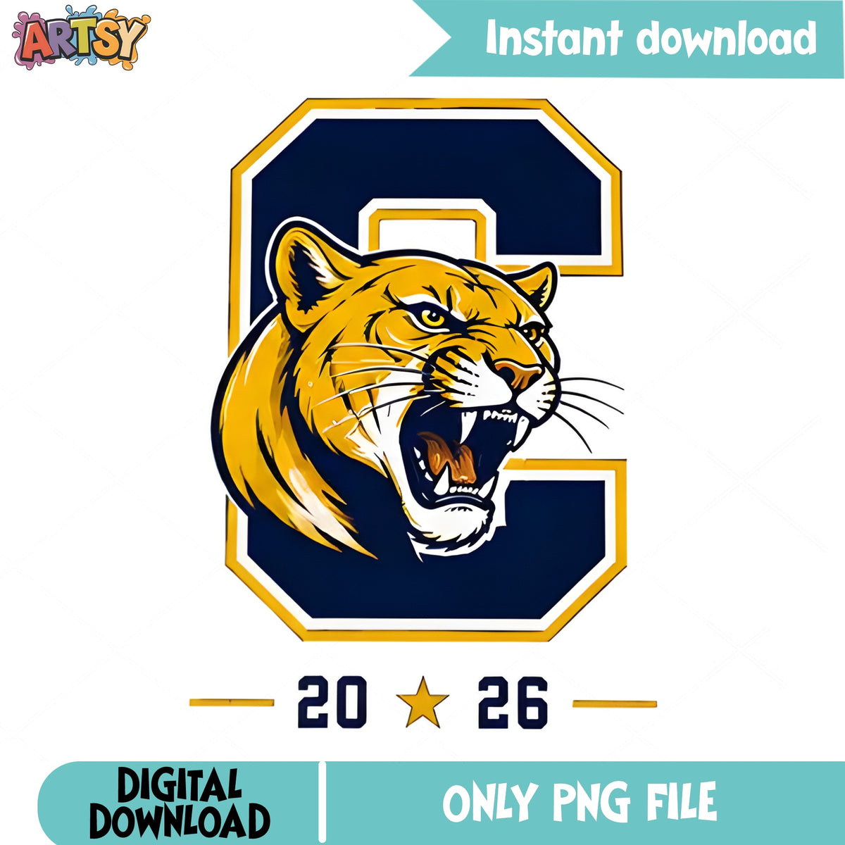 Cougar Mascot Letter C 2026 PNG, School Spirit PNG, Team Mascot PNG