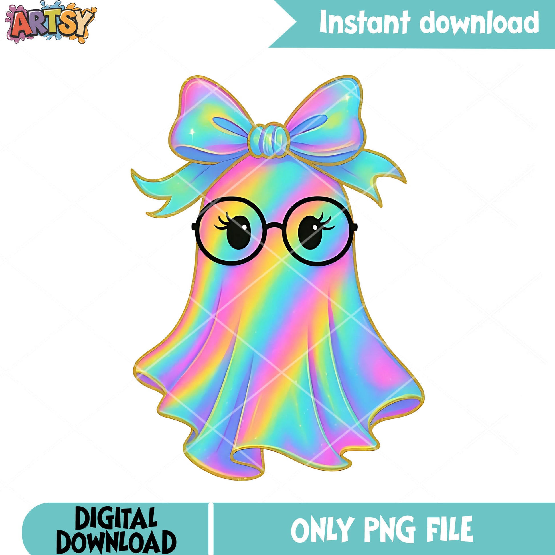 Coulorfull spririt png, spooky halloween png, circle glasses png