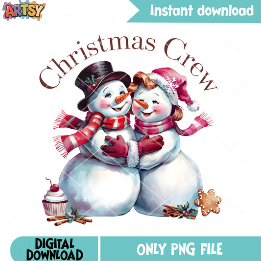 Couple christmas crew png, christmas vibes png, christmas snowman png