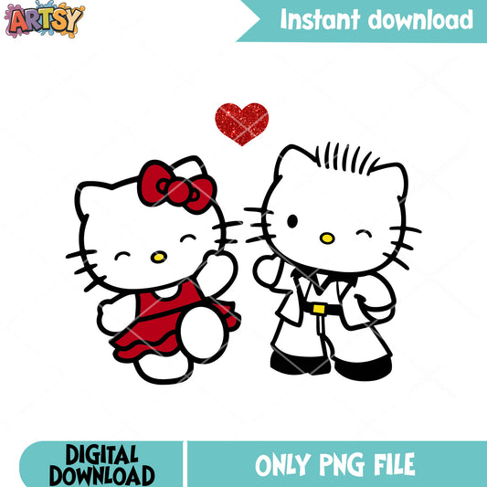 Couple hello kitty dancing png, hello kitty png, valentine heart png