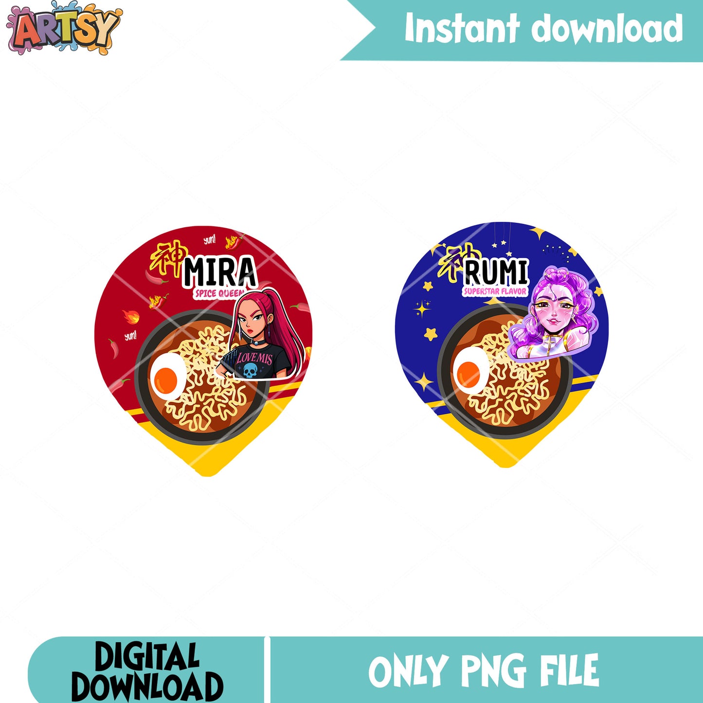 Couple ramen kpop huntrix png, spice queen png, kpop demon hunter png