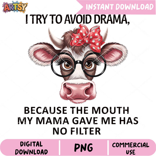 Cow PNG No Filter Mama Digital Download