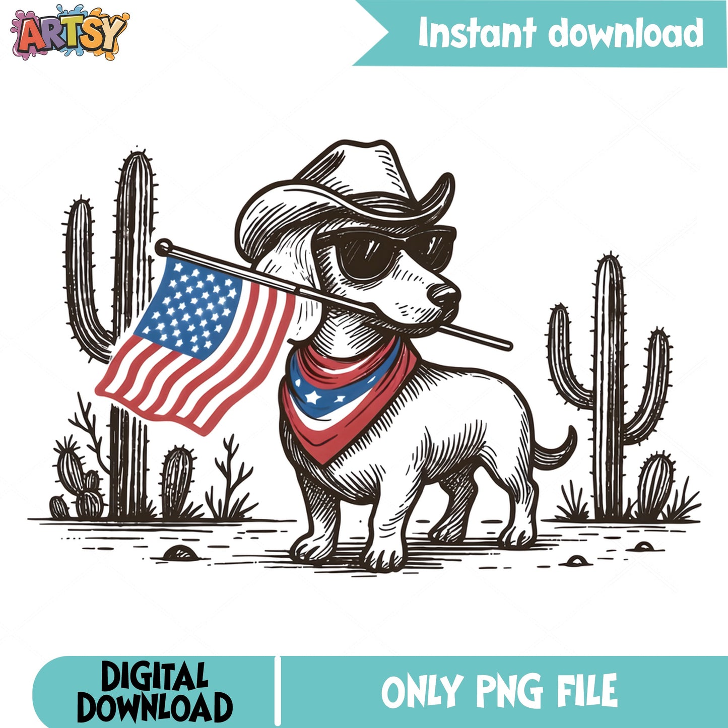 Cowboy Dog 4th Of July PNG, American Flag Dog, Patriotic PNG