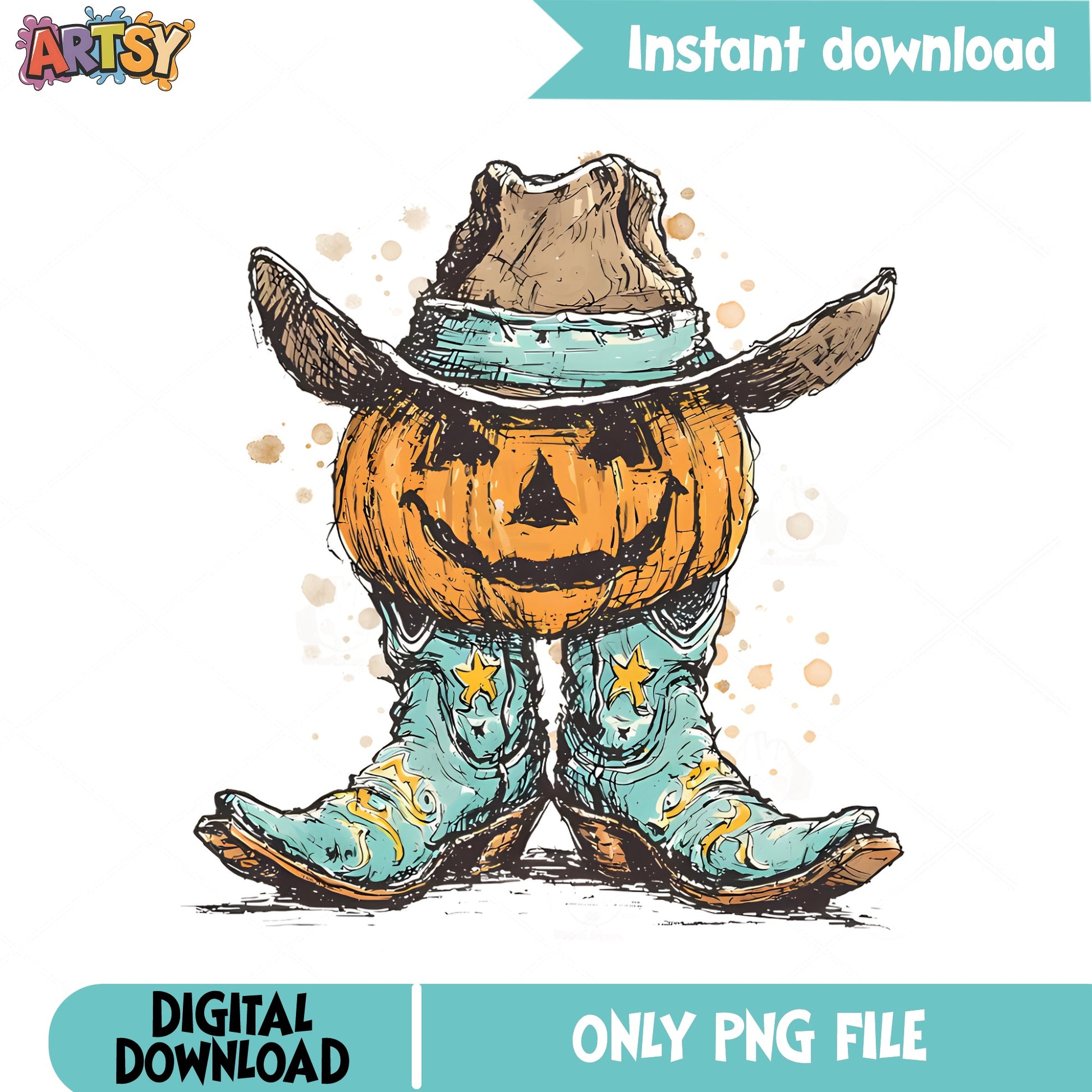 Cowboy Pumpkin Halloween PNG, Western Jack O Lantern PNG, Fall PNG