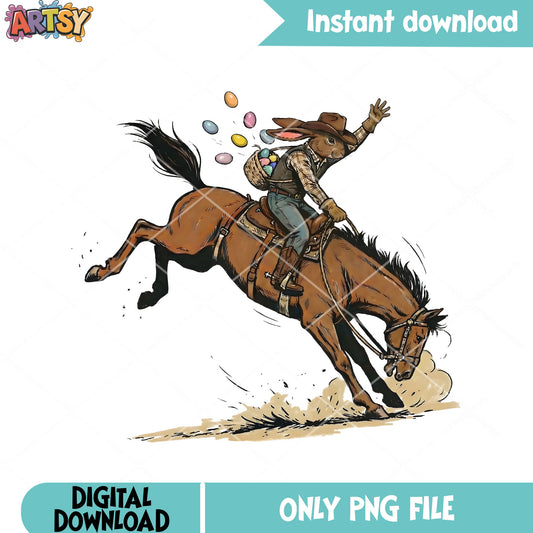 Cowboy art poster png, easter egg png, cowboy vibes png