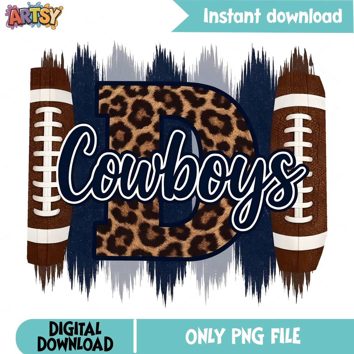 Cowboys Leopard Print Football PNG, Dallas Cowboys PNG, Football PNG