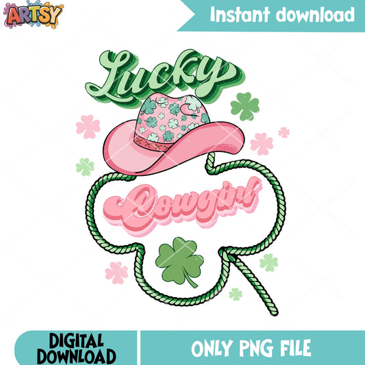 Cowgirl lucky vibes png, Happy st patricks png, lucky howdy png