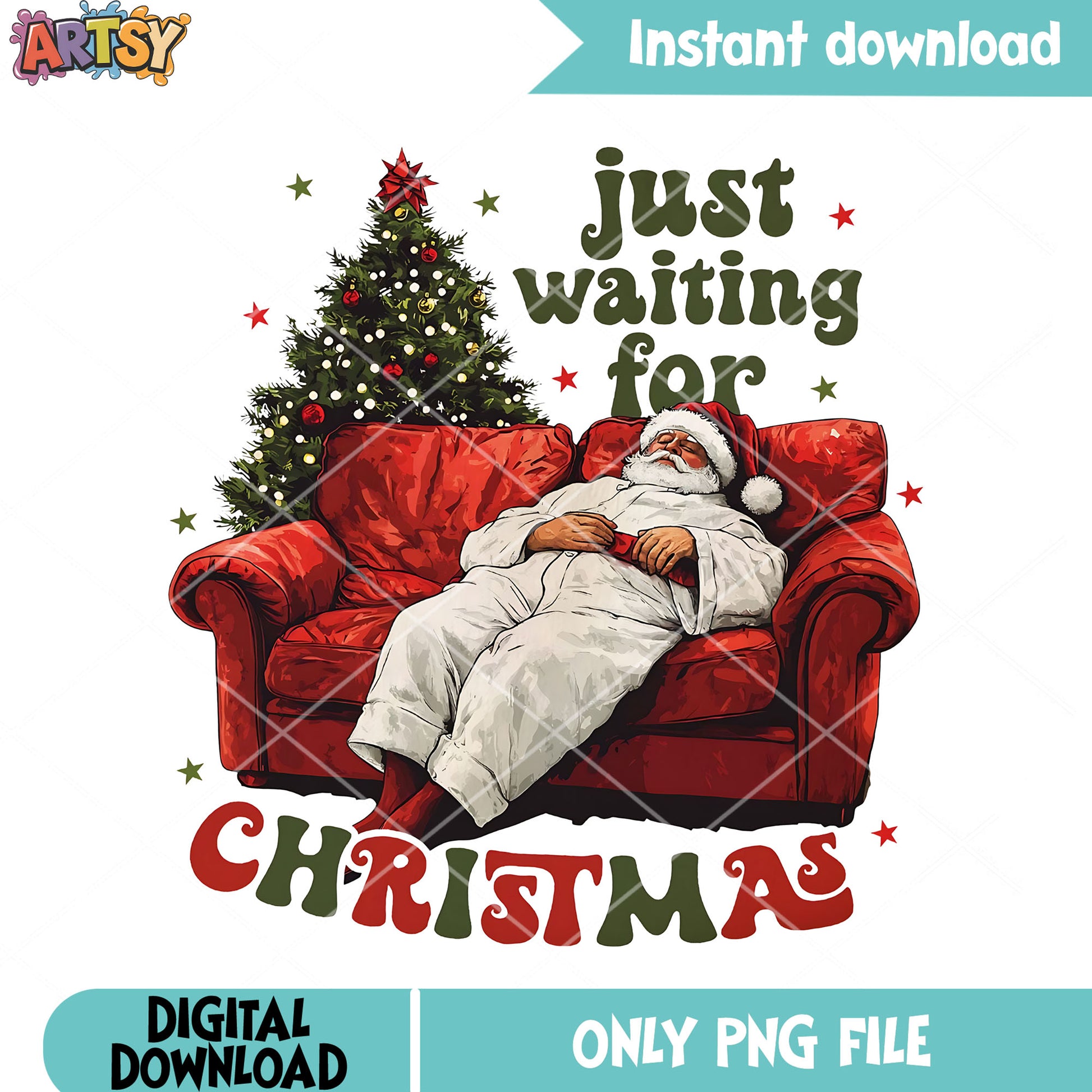 Cozy old santa in the couch png, santa costume png, christmas tree png