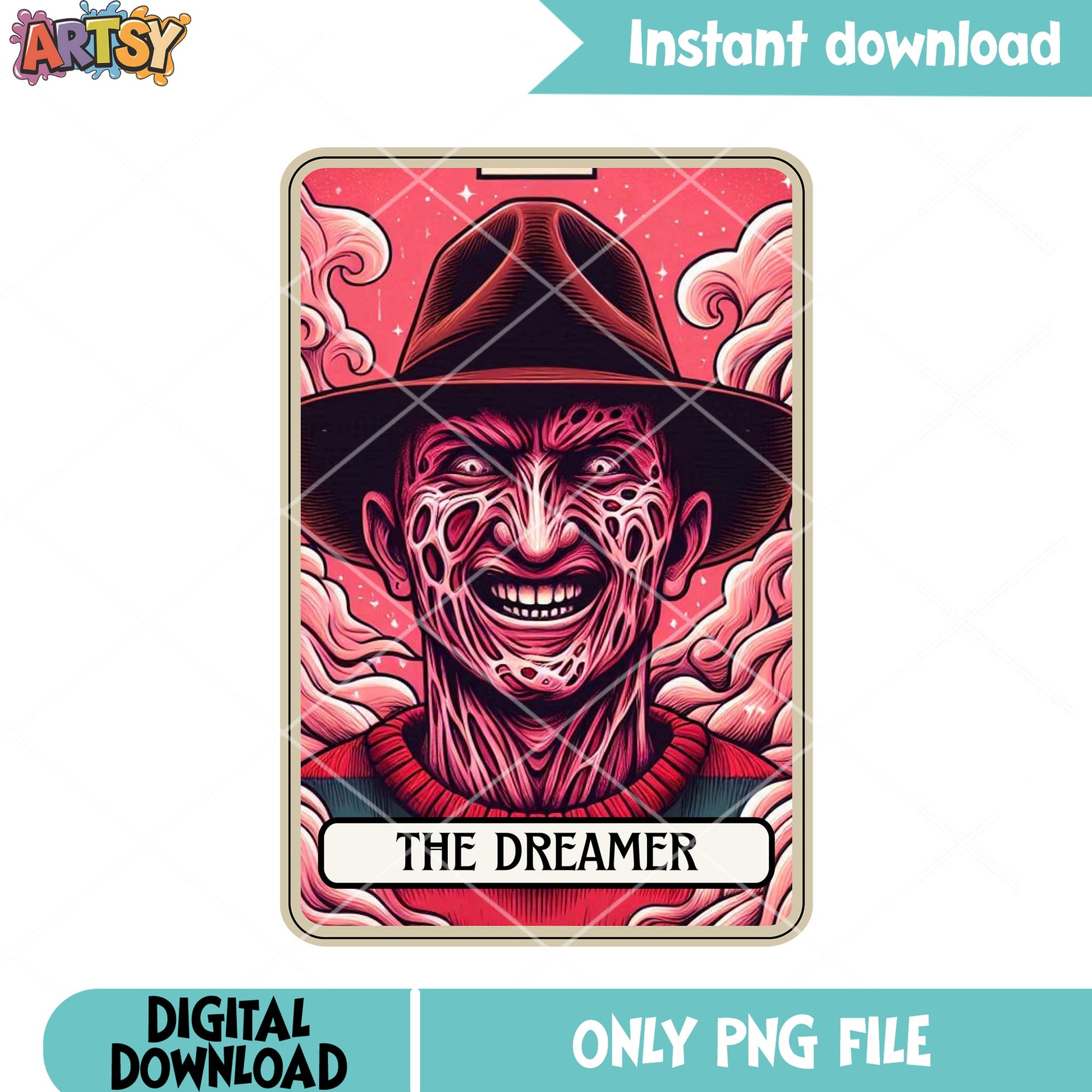 Crazy smile Freddy png, spooky cloud png, pink background​​​ png