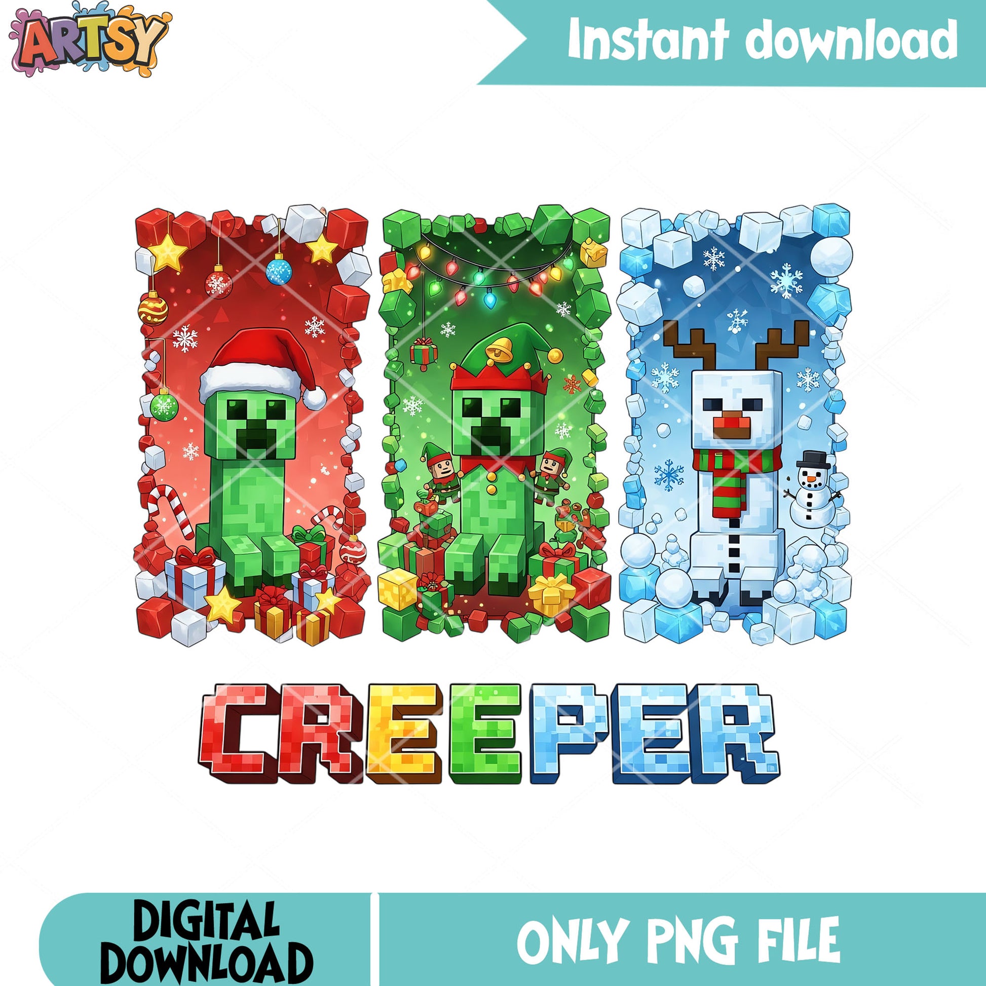 Creeper crew christmas png, christmas reindeer png, minecraft png