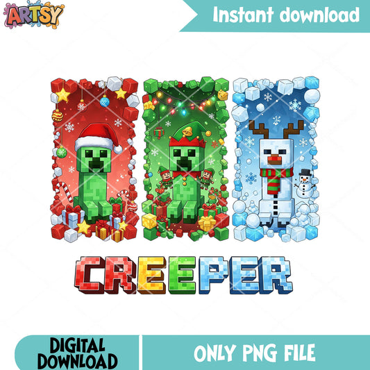 Creeper crew christmas png, christmas reindeer png, minecraft png