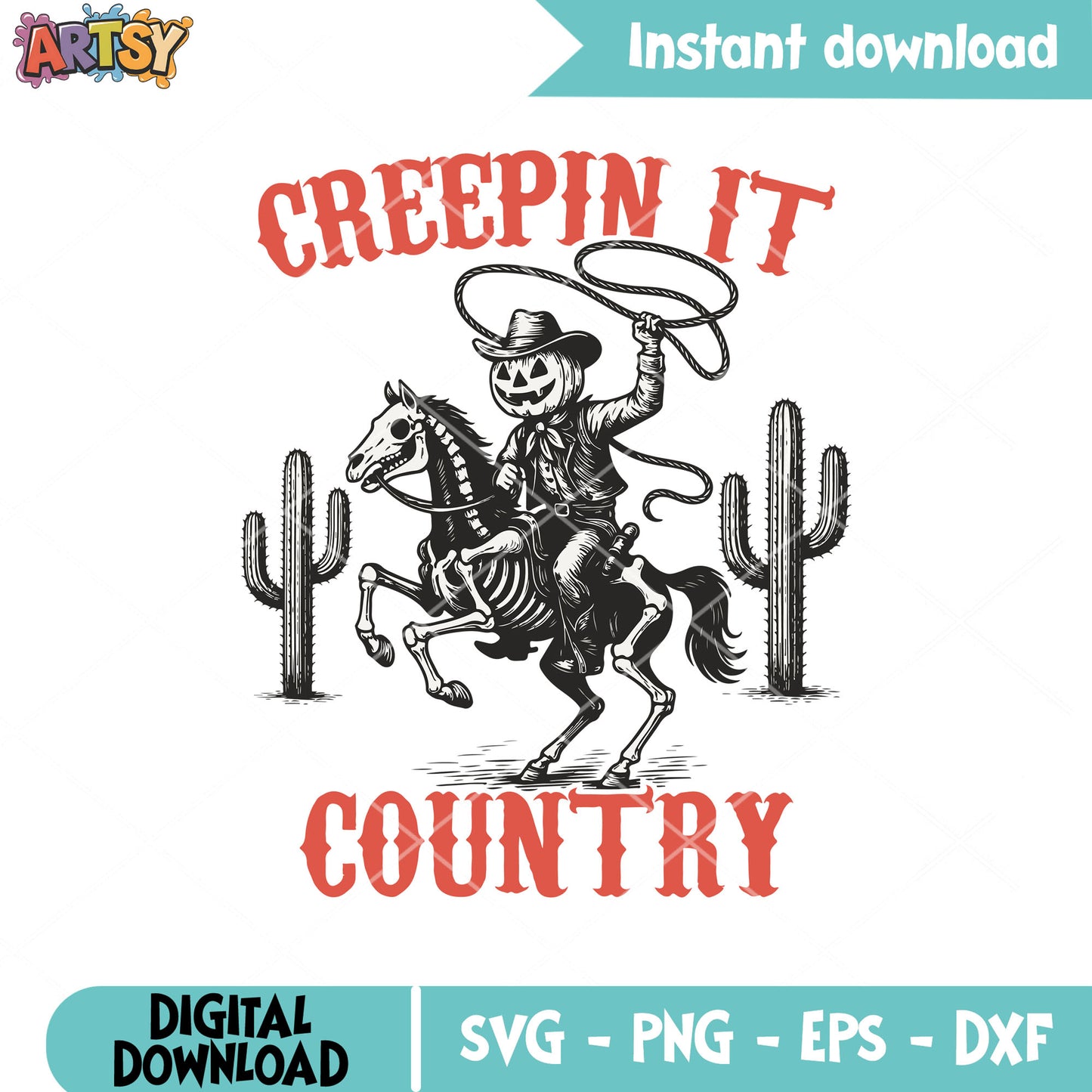 Creepin it country pumpkin svg, cowboy halloween​ svg, halloween pumpkin svg