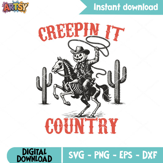 Creepin it country pumpkin svg, cowboy halloween​ svg, halloween pumpkin svg