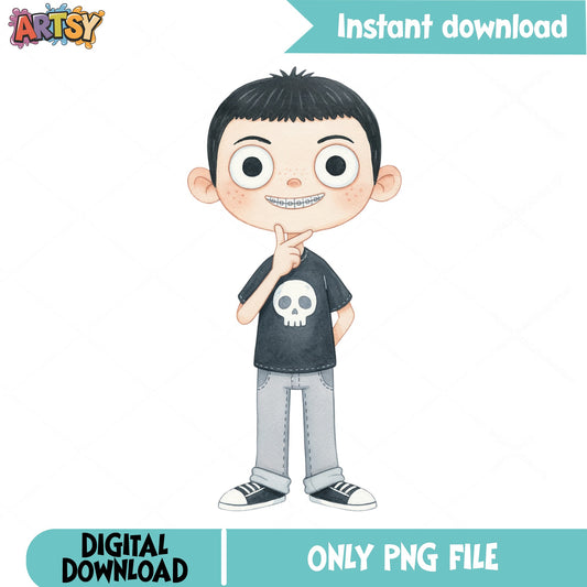 Creepy Spooky Boy Clipart PNG, Skull Shirt Kid PNG, Halloween PNG