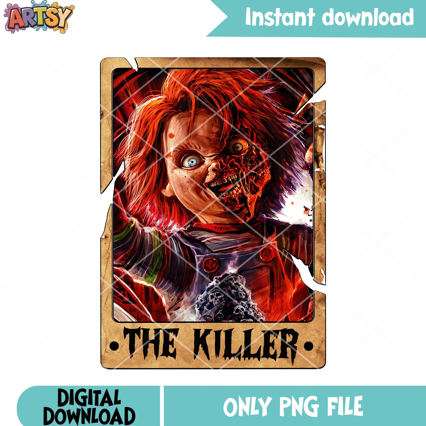 Creepy broken half face png, chucky png, halloween movies png