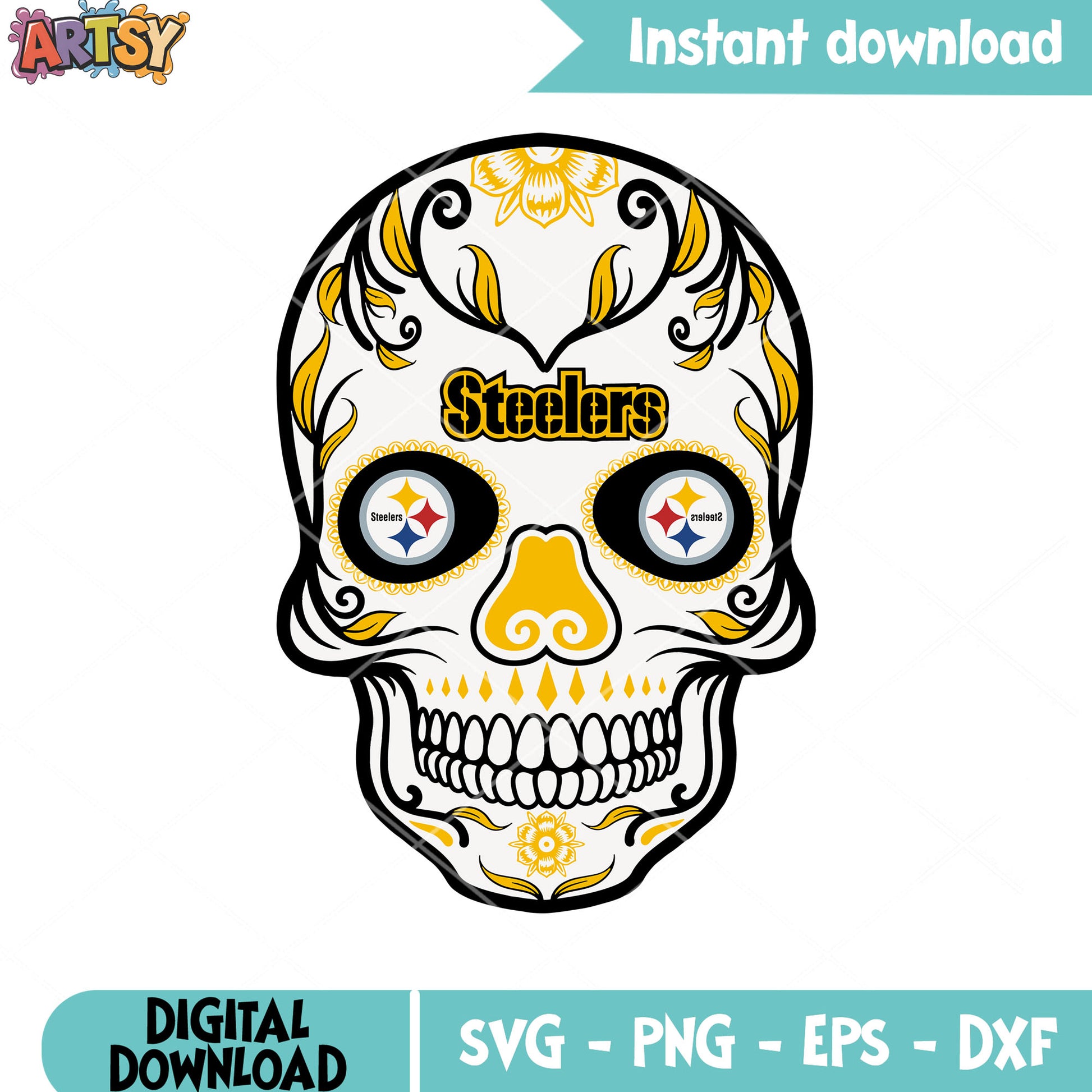 Creepy golden skull svg, nfl teams svg, pittburgh steelers svg