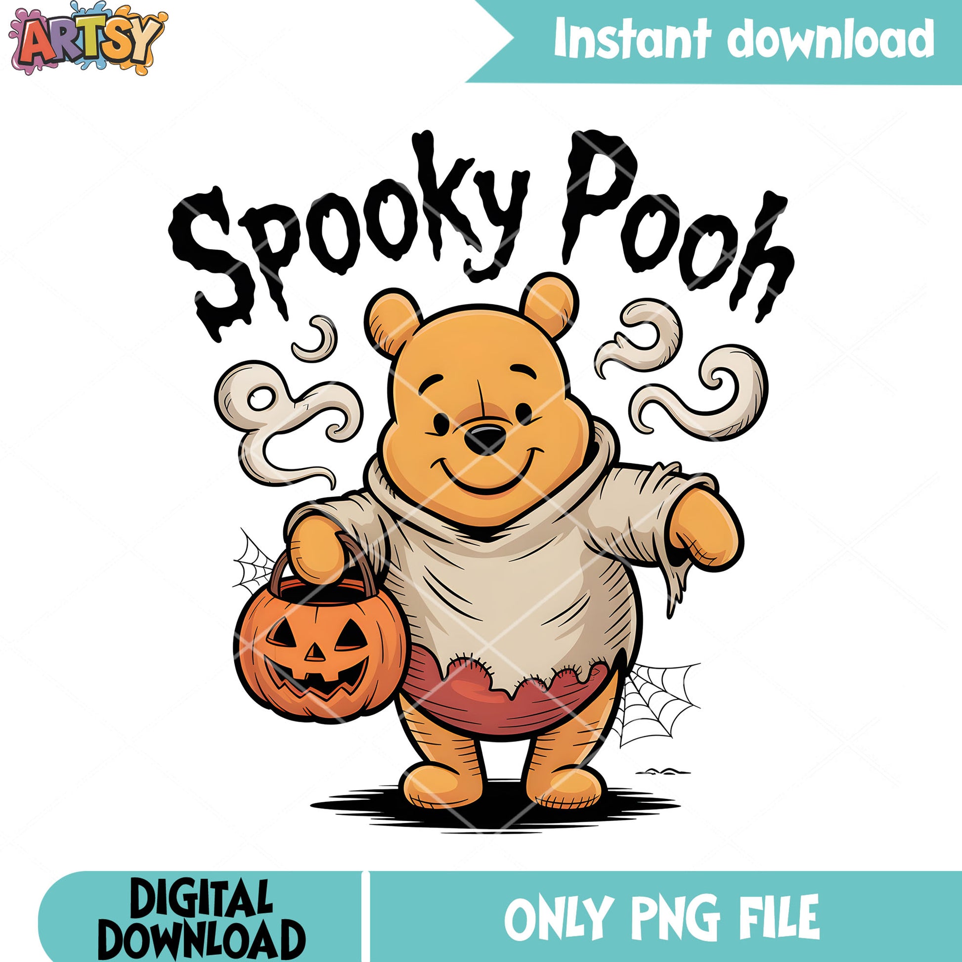 Creepy pooh bear poster png, halloween pooh bear png, cute pooh bear png