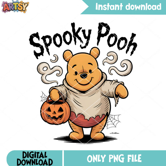 Creepy pooh bear poster png, halloween pooh bear png, cute pooh bear png