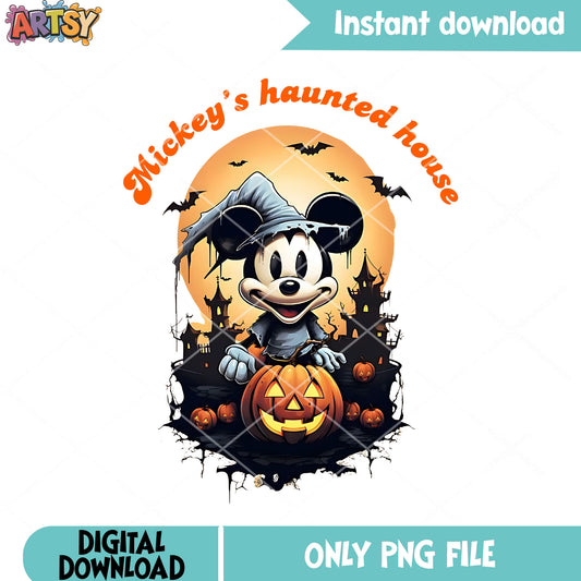 Creepy spooky castle png, jack o larntern png, witch costume png
