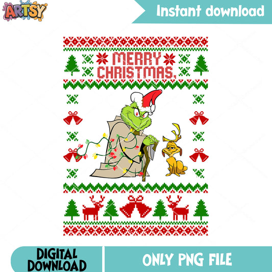 Creepy witch grinch xmas png, christmas poster png, the grinch png