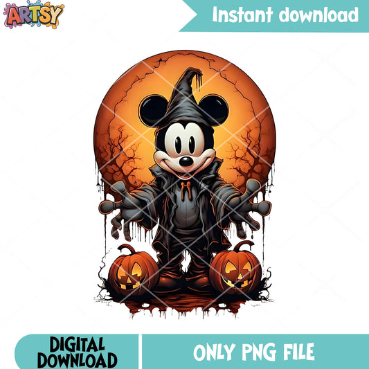 Creepy witch mickey png, jack o lantern png, disney character png