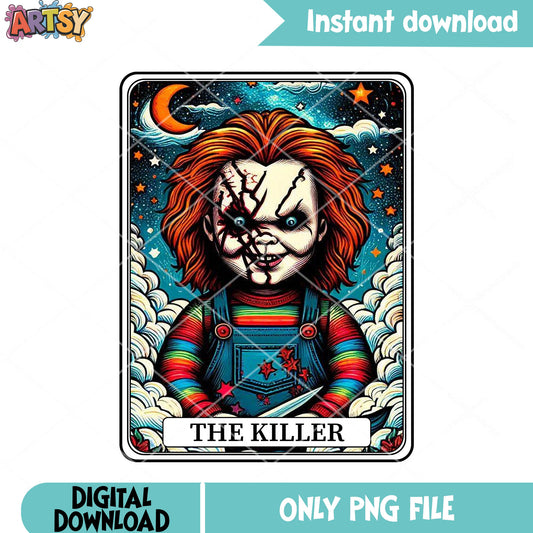 Cresent moon chucky knife png, chucy doll png, scary halloween png