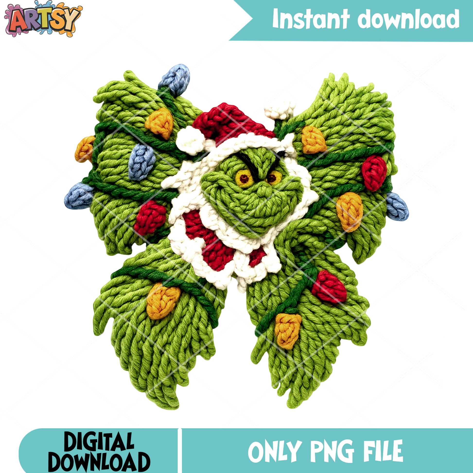 Cringe green monster png, santa costume png, christmas stringlight png