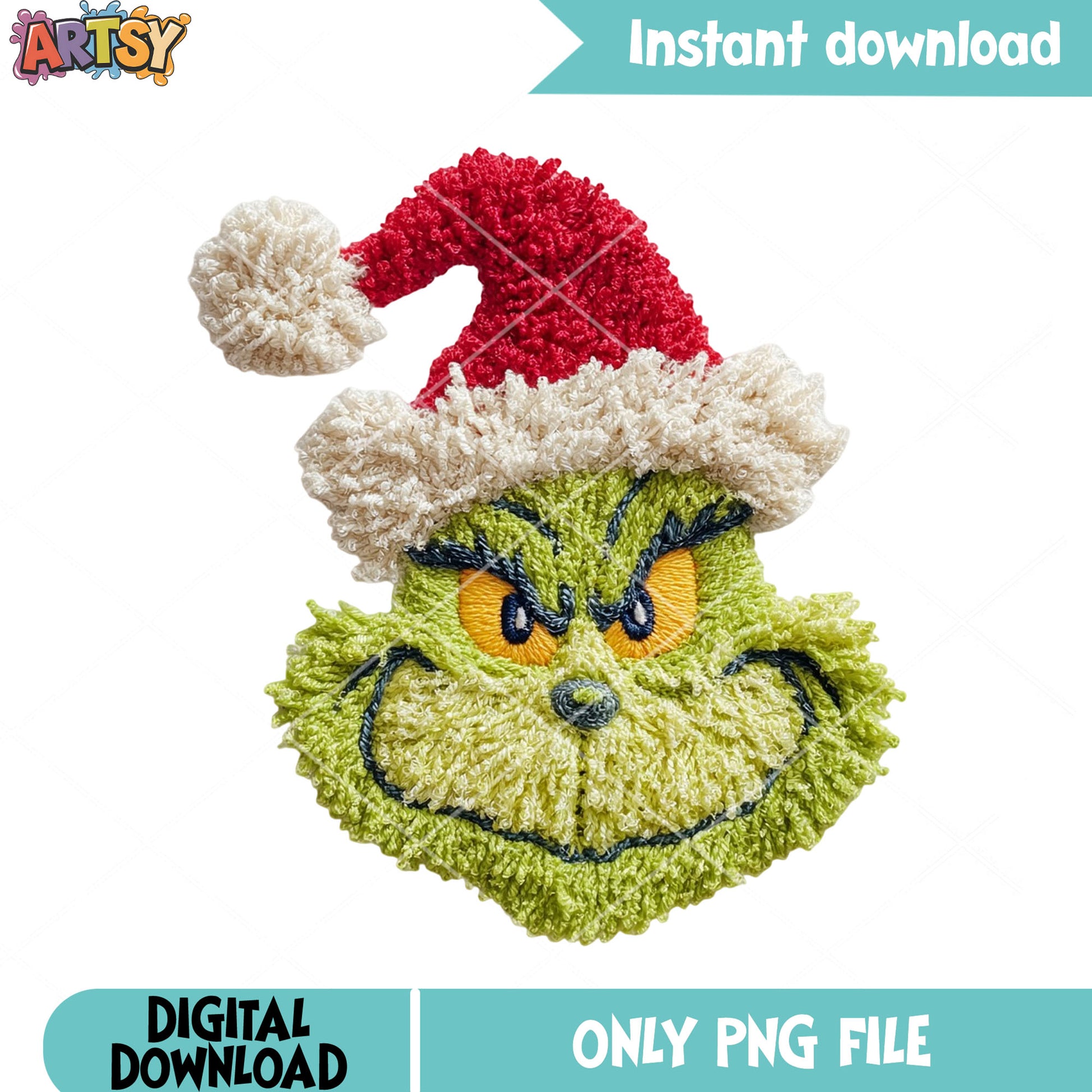 Crochet creepy monster xmas png, merry christmas png, the grinch png