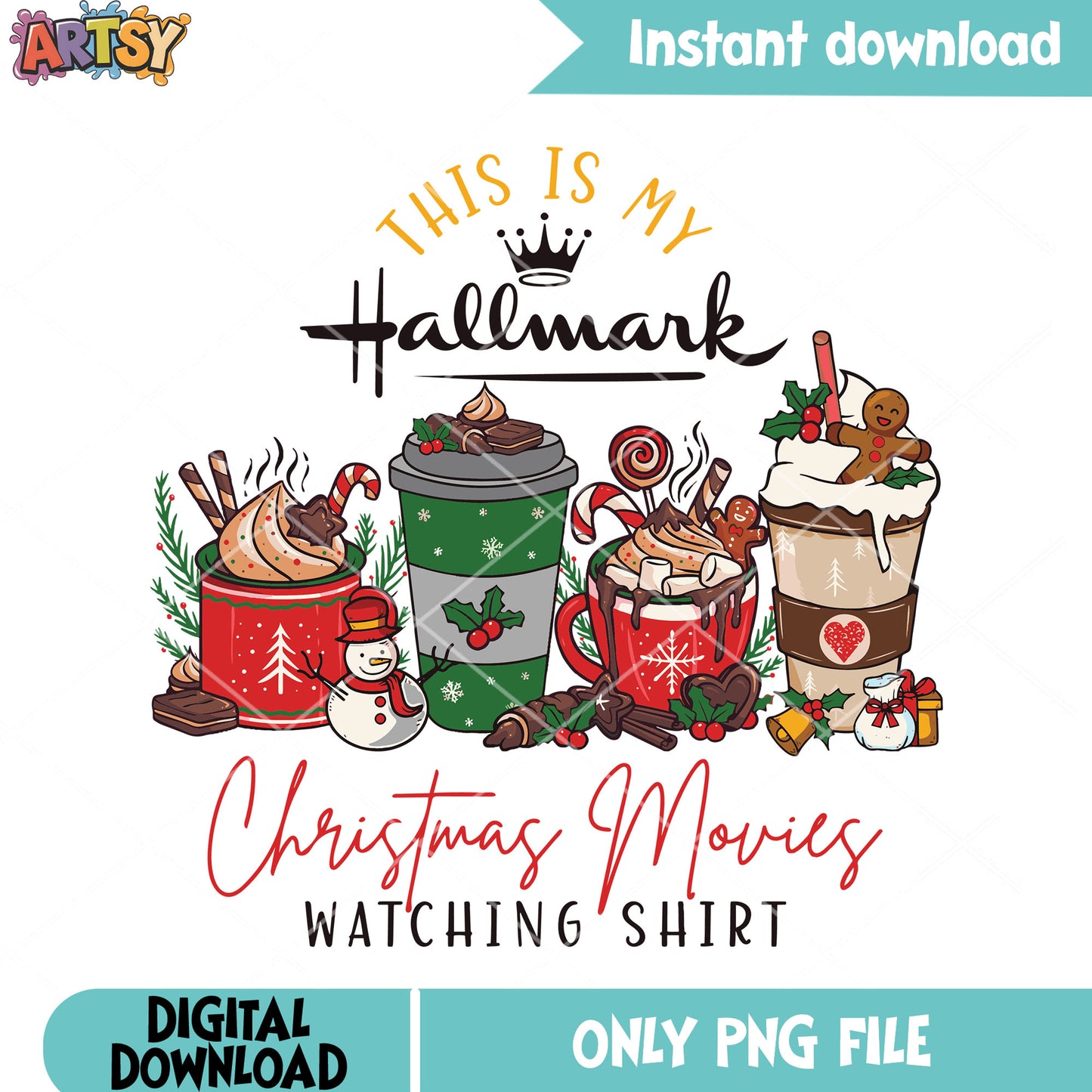 Crown christmas hallmark png, hot cocoa png, christmas coffee png