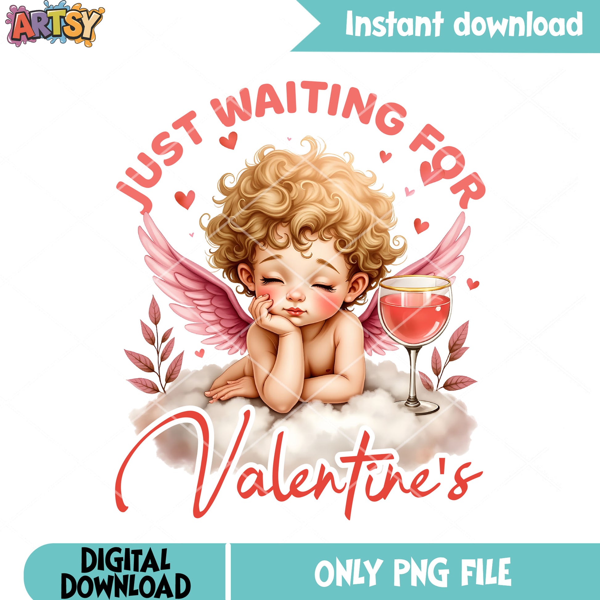 Cupid and wine valentine poster png, love vibes png, valentine heart png