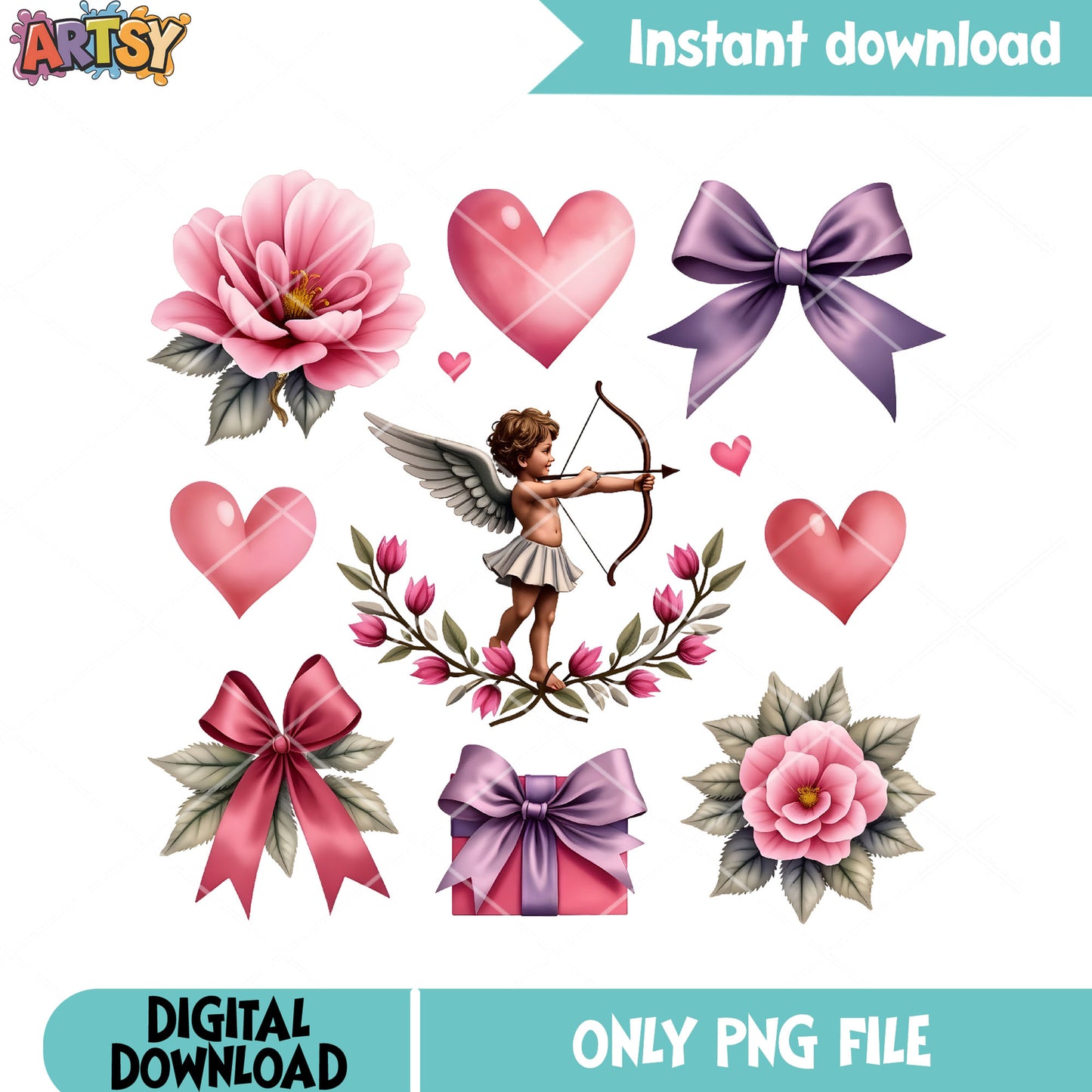 Cupid gift valentines vibes png, love vibes png, valentine cupid png
