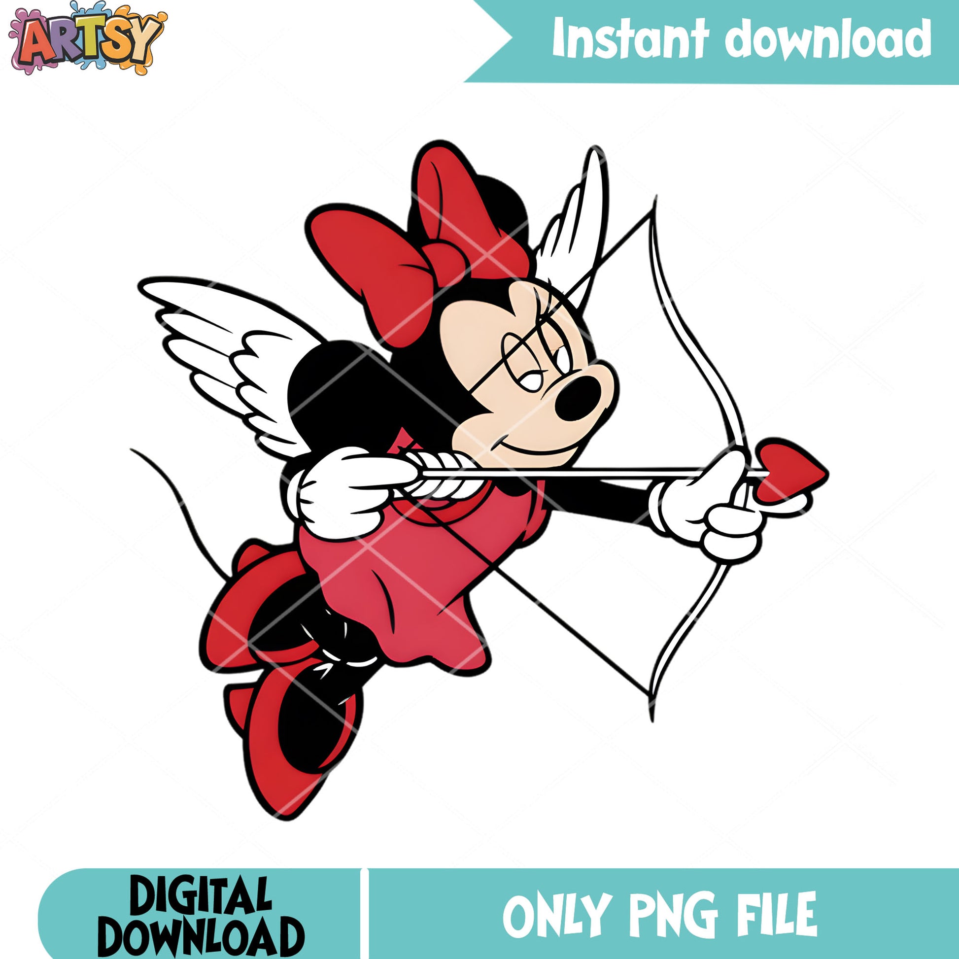 Cupid minnie mouse poster png, valentine poster png, minnie mouse png